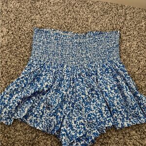 Floral High Waist Women's Shorts in Blue